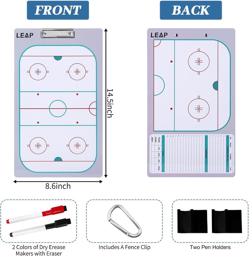 LEAP Coach Board Clipboard Premium Tactical Double-Sided Coach Marker Board with Full & Half Court Dry Erase Marker Board for Basketball Baseball Football Soccer Hockey Lacrosse & Volleyball Coahces - Image 2